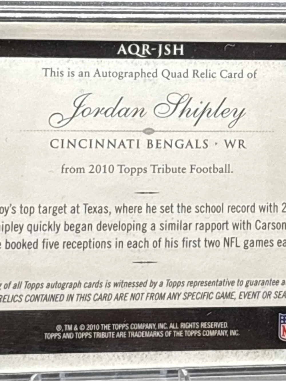 Topps Holographic  Jordan Shipley Autograph Relic Card LE 61/99